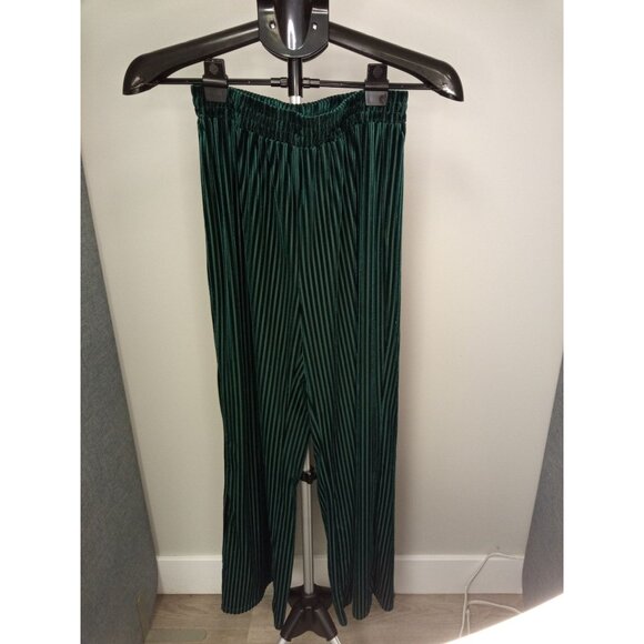 Shein Women's Green Vertical Striped Velvety Pants Size Petite Large - Picture 1 of 5